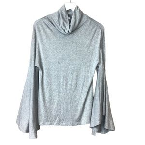 Boutique Grey Pullover Cowl Neck Bell Sleeve Split Back Top Women Sz M